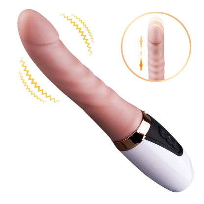 Consolador vibrador de empuje de 27 cm con calor para estimulación del punto G y anal.