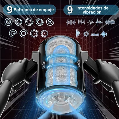 Masturbador automático para hombre con dos asas y vibraciones extensibles con 9 frecuencias