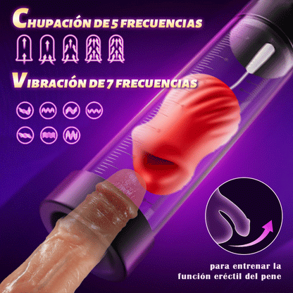 Potente bomba de succión para pene, succión de 5 frecuencias, vibración de 7 frecuencias, con 2 condones