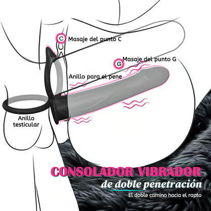 Consolador anal con correa para parejas y anillo vibrador para el pene