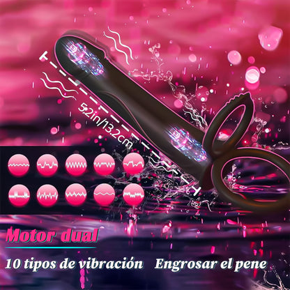 Consolador anal con correa para parejas y anillo vibrador para el pene