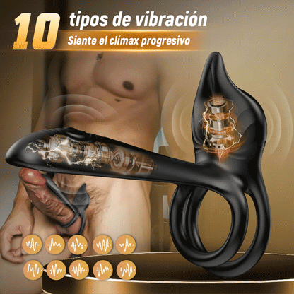 Vibrador de anillo de pene 3 en 1, estimulador de clítoris y punto G de 10 vibraciones, vibrador de pareja de erección