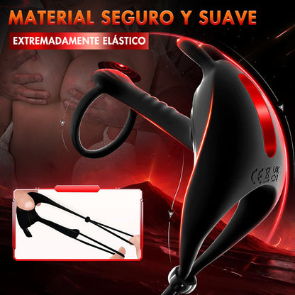 Anillo vibrador, juguete sexual para parejas, anillo doble extremo para pene, anillo testicular, juguete sexual, anillo de silicona, juguetes sexuales con vibrador de conejo, juguete sexual para hombres con 7 modos de vibración, Contitop Negro