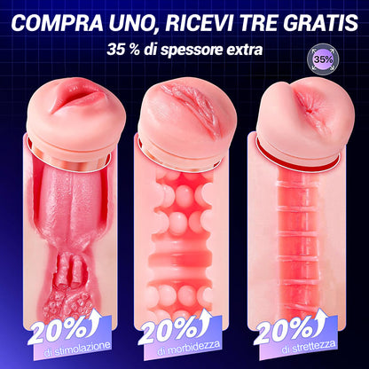 【Oferta relámpago: 30% DTO】Daphne - Bomba para Pene con 3 Mangas Intercambiables, Coño de Bolsillo, 9 Modos de Succión y 9 Vibraciones, Masturbador Masculino