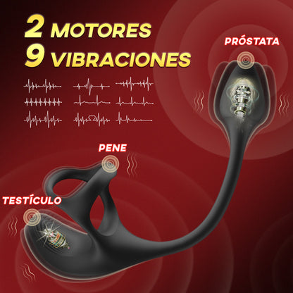 Estimulador vibratorio en forma de bola con anillos para el pene