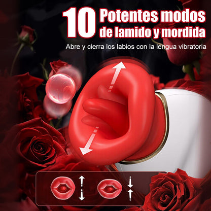 Vibrador Clitorial Boca y Lengua 4 en 1 Lamer, Morder, Succionar y Vibrar