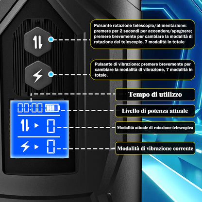 Copa de masturbación eléctrica 3 en 1 telescópica, giratoria y vibratoria con 7 frecuencias