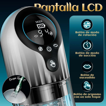 Vortex Male Stroker - 4 potentes niveles de succión, modo impulso con un botón, fácil de limpiar con lubricante gratis