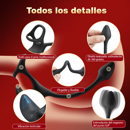 Estimulador vibratorio en forma de bola con anillos para el pene