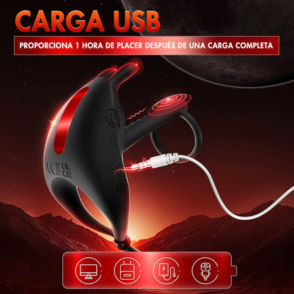 Anillo vibrador, juguete sexual para parejas, anillo doble extremo para pene, anillo testicular, juguete sexual, anillo de silicona, juguetes sexuales con vibrador de conejo, juguete sexual para hombres con 7 modos de vibración, Contitop Negro