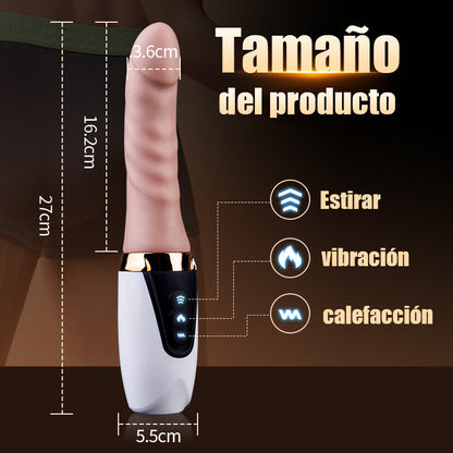 Consolador vibrador de empuje de 27 cm con calor para estimulación del punto G y anal.