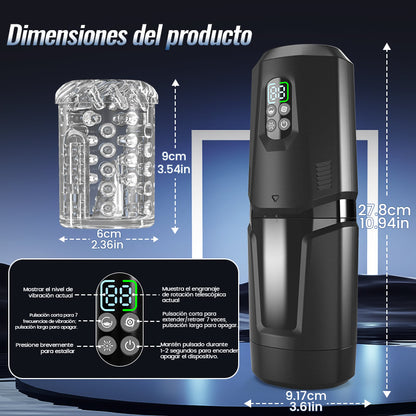 GripMax – Vibrador doble rotativo telescópico sin manos con soporte de ventosa.