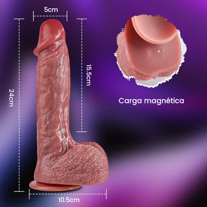 Consolador de silicona realista con control remoto, 24 cm, con vibración y empuje