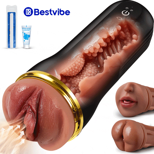 Bestvibe Pro‑ 3 fundas reemplazables, tres placeres únicos, masturbador masculino, 5 modos de succión & 10 modos de vibración